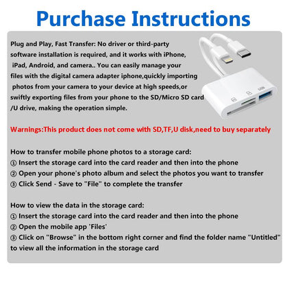 RoyalSavings 5-in-1 SD card reader for iPhone, iPad, Android with dual USB-C and Lightning ports, supports SD, MicroSD, USB 3.0.