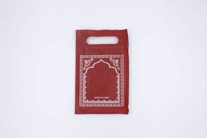 Golden prayer mat blanket with intricate Middle Eastern patterns, soft fabric, ideal for religious prayer and meditation.
