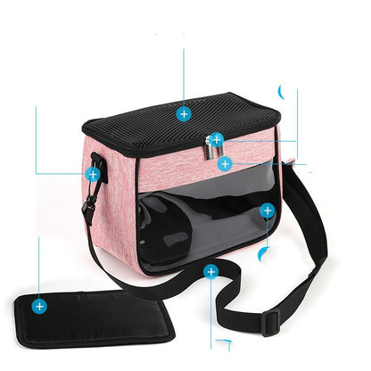 Golden crossbody pet bag for hamsters, compact hamster cage with breathable mesh and secure straps for easy carrying.