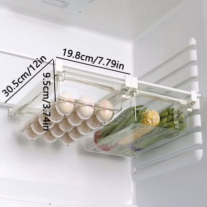 RoyalSavings fridge drawer storage box for fruits, eggs, and vegetables, with clear compartments for organized refrigerated storage.
