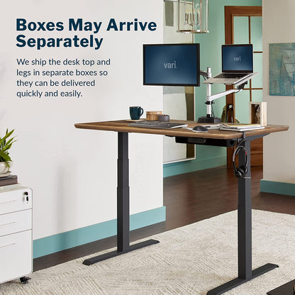 Electric standing desk by RoyalSavings with dual motor and adjustable height, shown in a modern office setting