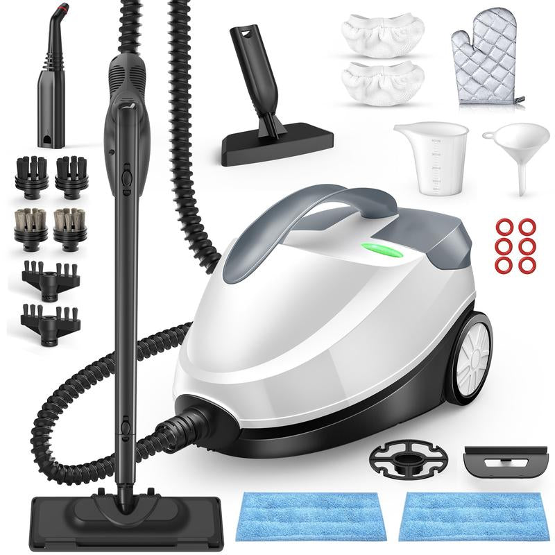 RoyalSavings 1800W high-pressure steam cleaner with 1.5L tank and 28 attachments for versatile, chemical-free home floor cleaning.