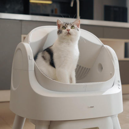 RoyalSavings Petpivot Autoscooper 11 open-top self-cleaning cat litter box with odor-free waste disposal and included trash bags.