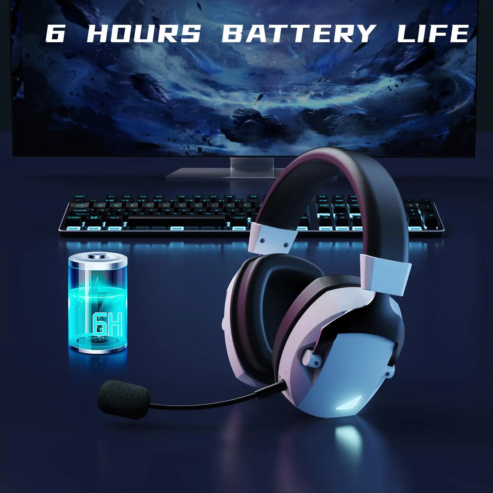 Wireless gaming headset with noise-canceling microphone from RoyalSavings, featuring over-ear design and adjustable headband.