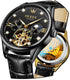 Dress Automatic Watch for Men Luxury Diamond Mechanical Self Winding Black Face Black Leather Strap Waterproof Luminous Men Wrist Watches