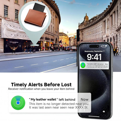 RoyalSavings Wallet Tracker Card for Apple Find My, ultra-thin Bluetooth item locator, shown lying flat with a sleek design.