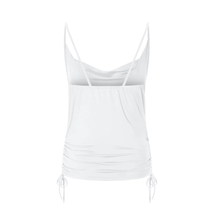 Solid Spaghetti Strap Camisoles Women Soft Tredny Side Drawstring Ruched Tank Tops Elegant Cowl Neck Cami Tops Fitted Y2K Going Out Crop Tops