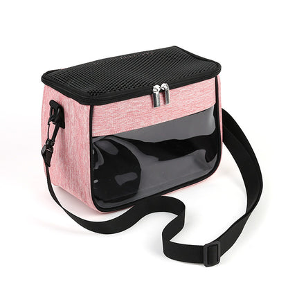 Golden crossbody pet bag for hamsters, showing a compact hamster cage with breathable mesh and secure straps.