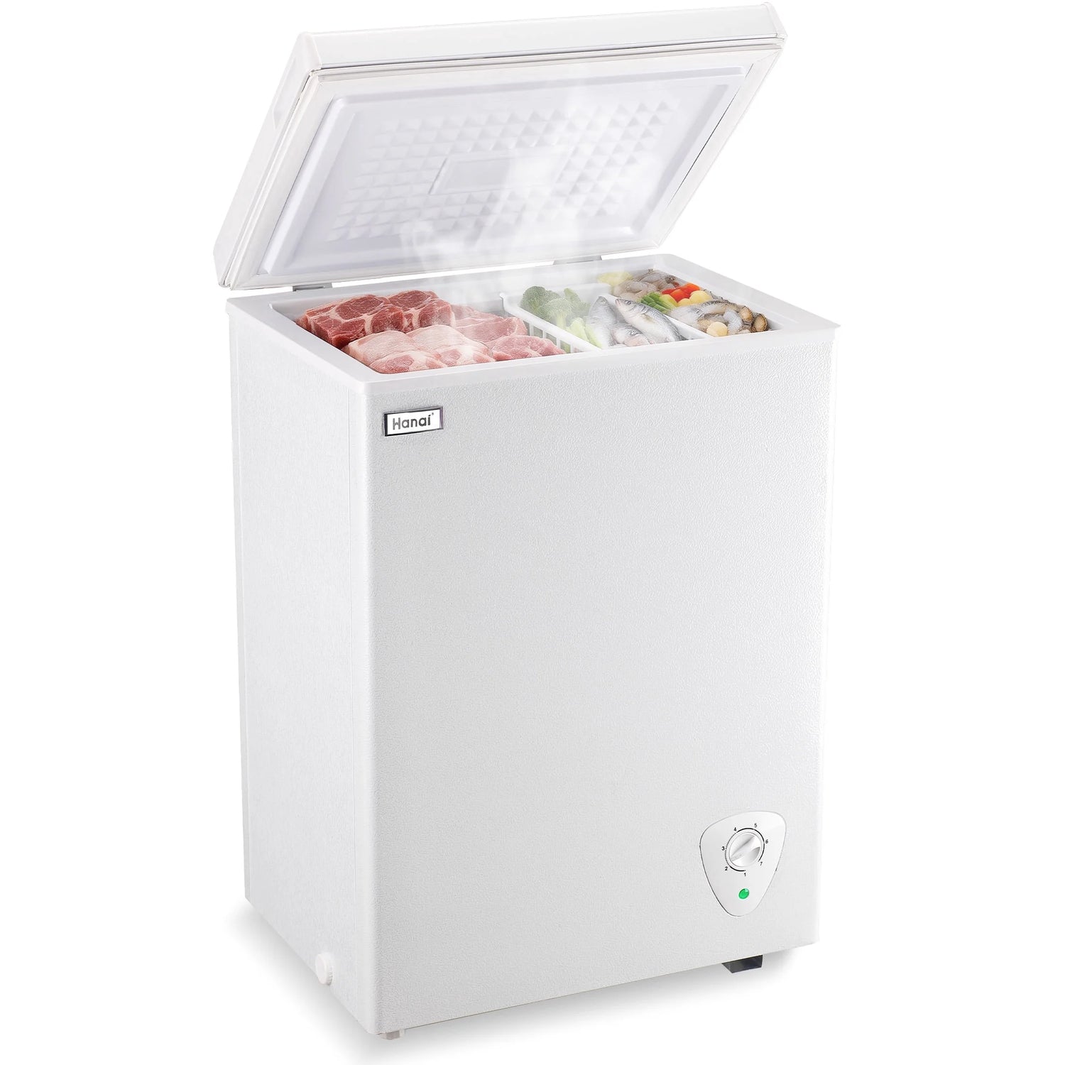 RoyalSavings 3.5 cu. ft. white chest freezer with removable storage basket, deep freezer for extra frozen food storage