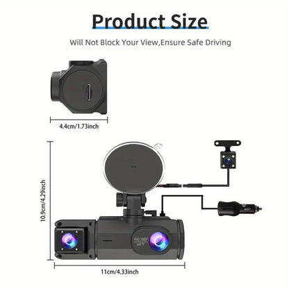 RoyalSavings HD Car Dashcam with 32GB memory card mounted inside vehicle, recording video surveillance for cars, trucks, and SUVs.