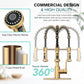 Gold Kitchen Faucet with Pull down Sprayer, 19.75-Inch Spring Faucet for Kitchen Sink, Kitchen Sink Faucet with 3 Modes, Industrial Single Handle with Deck Plate (Single or 3 Holes)