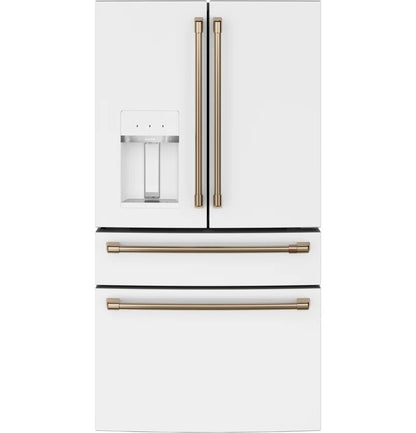 RoyalSavings French-door smart refrigerator with sleek stainless steel exterior and digital control panel visible.