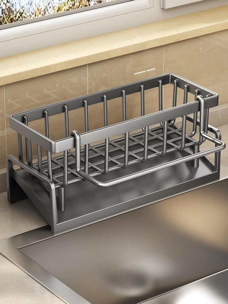 RoyalSavings decorative kitchen sink drying rack with hanging design, waterproof steel, holds 5-10kg, 9.05x3.6x4 inches.