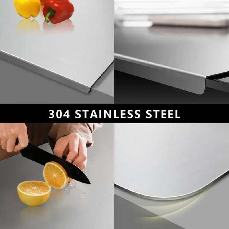 RoyalSavings stainless steel chopping board with non-slip surface, ideal for kitchen cutting and food preparation.