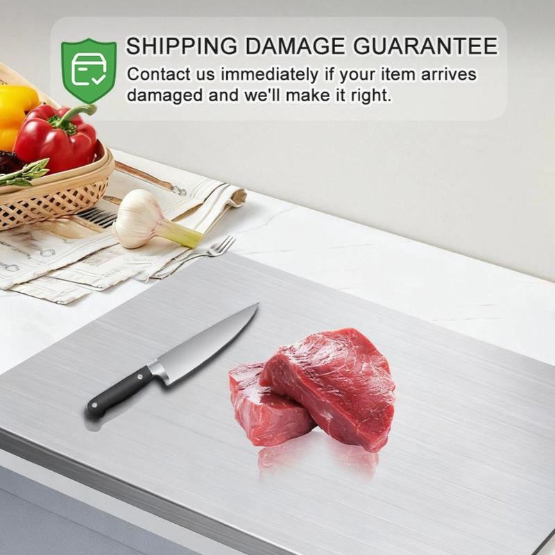 RoyalSavings stainless steel chopping board with non-slip surface, ideal for kitchen cutting and food prep.