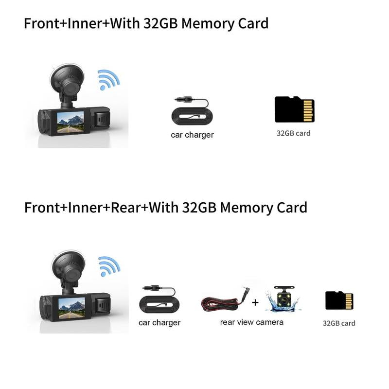 HD RoyalSavings car dashcam with 32GB memory card recording vehicle footage, suitable for cars, trucks, and SUVs.