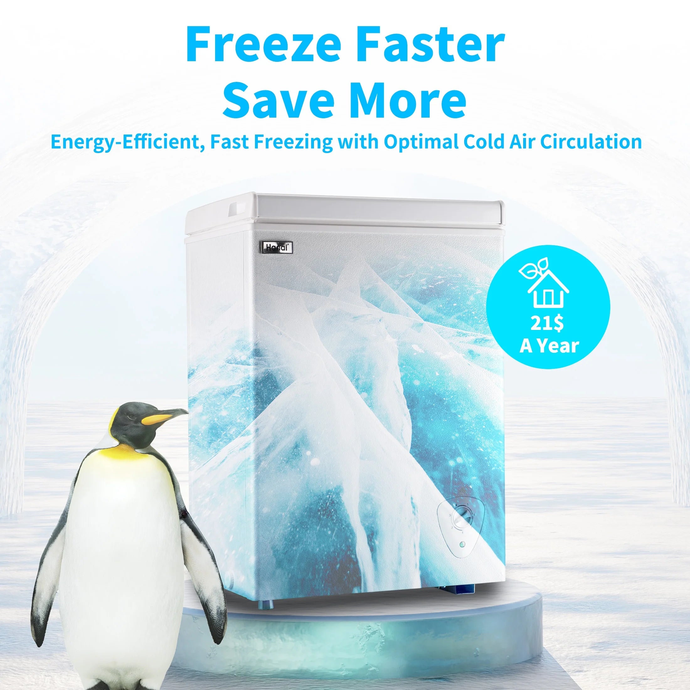 RoyalSavings 3.5 Cu.Ft white chest freezer with removable storage basket, ideal for deep freezer storage.