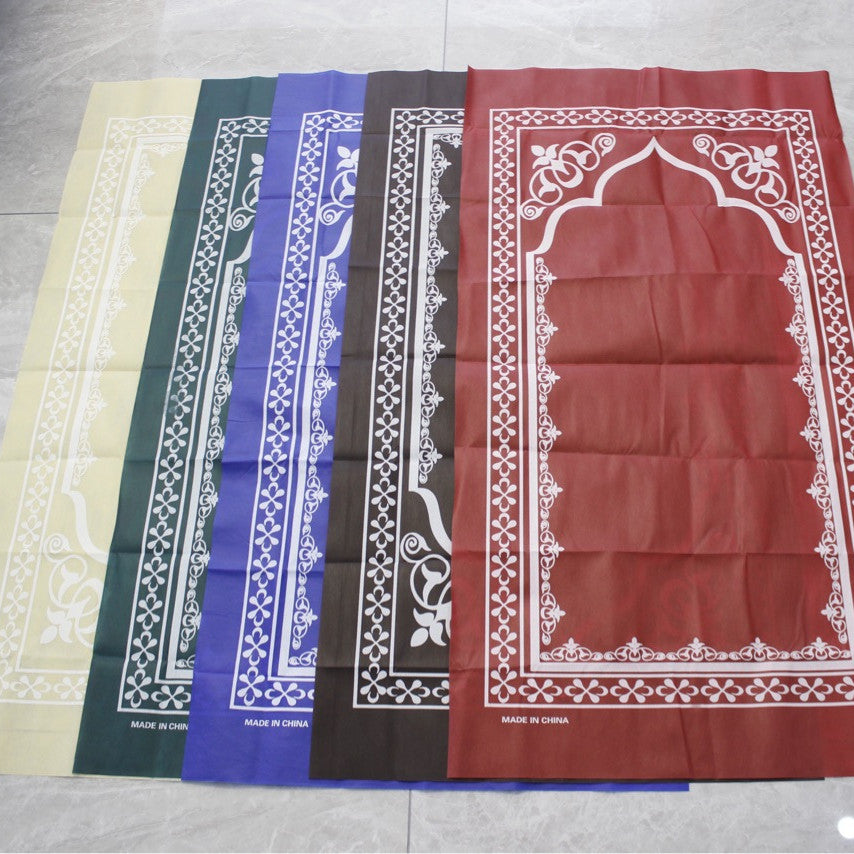 Golden prayer mat blanket with Middle Eastern patterns, featuring intricate designs and soft fabric suitable for prayer and comfort.
