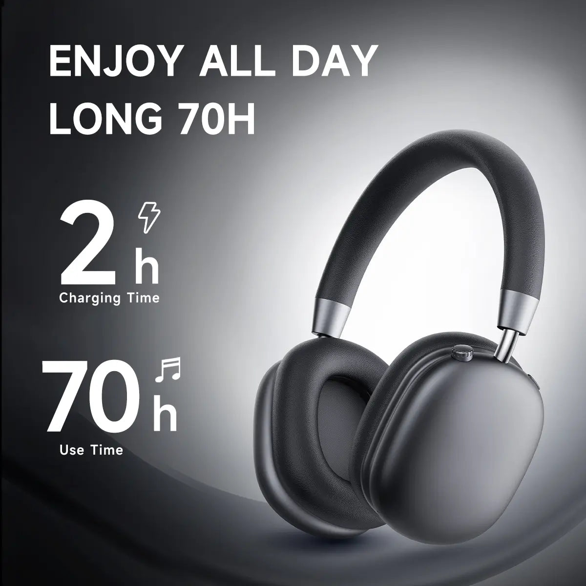 Picun F5 ANC wireless headphones with Bluetooth, showing over-ear design and cushioned ear cups for comfortable listening.