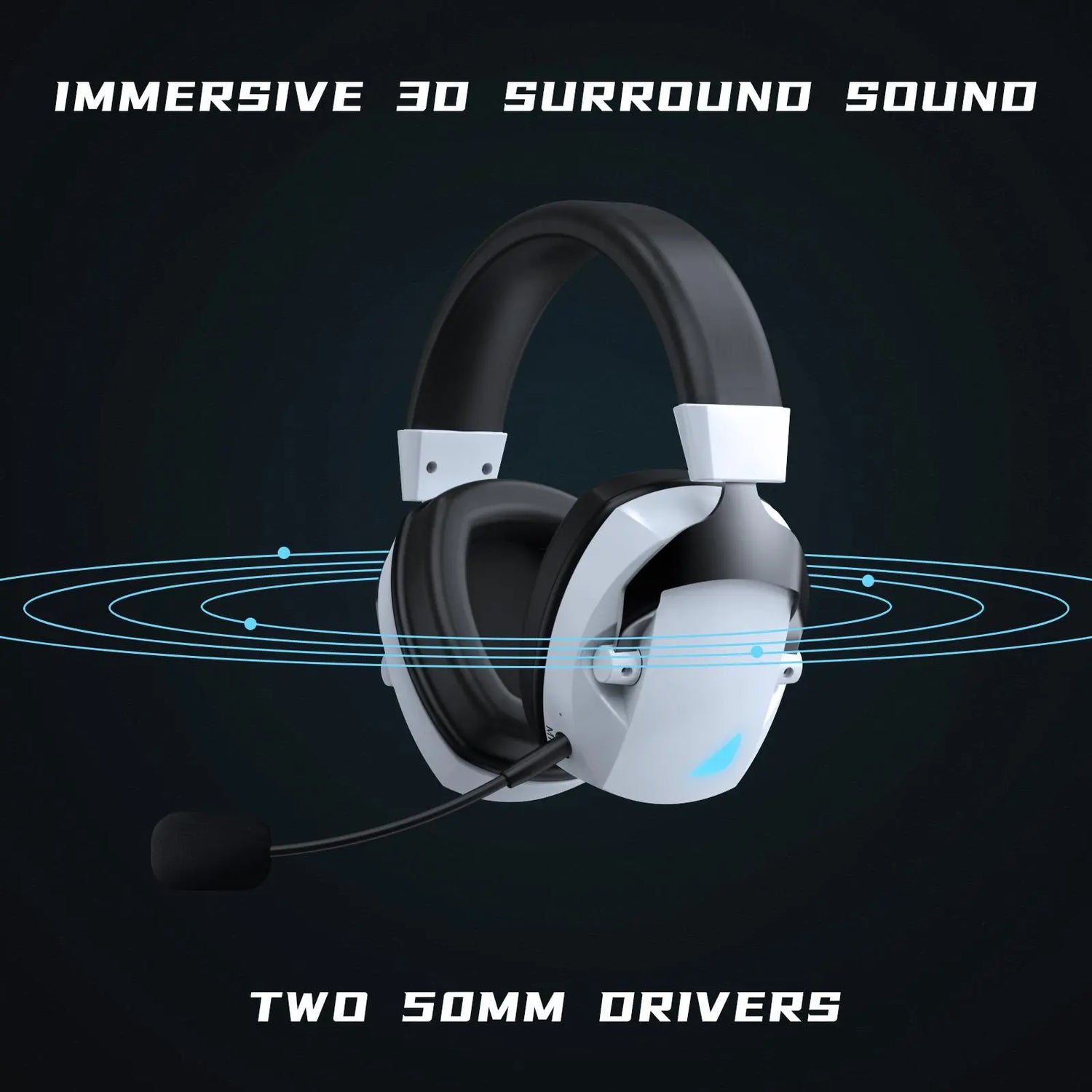Wireless gaming headset with noise-canceling microphone from RoyalSavings, featuring over-ear design and adjustable headband.