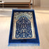 Golden thick flannel Qibla prayer mat with stain-resistant fabric, featuring a comfortable, convenient design for daily prayer.