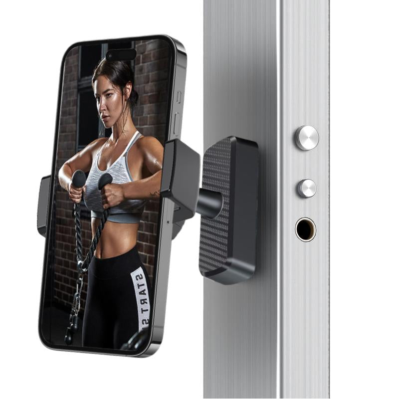 RoyalSavings ISEMENA magnetic phone holder for gym, adjustable 360°, portable mount for smartphones during workouts and recording.