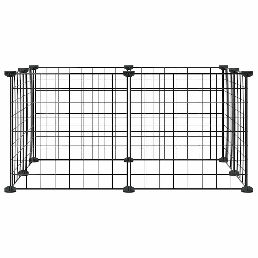 Golden 8-panel pet cage with door, versatile 12-panel pet cage for small animals, metal grid design, secure enclosure for pets.