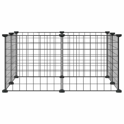 Golden 8-panel pet cage with door, versatile 12-panel pet cage for small animals, metal grid design, secure enclosure for pets.
