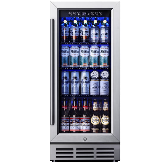 15" Built-In Beverage Refrigerator, 130 Cans Beverage Cooler, under Counter Beer Fridge for Soda, Water, Wine for Kitchen, Bar or Office