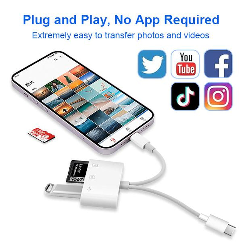 RoyalSavings 5-in-1 SD Card Reader for iPhone, iPad, Android with dual USB-C and Lightning ports, supports SD, MicroSD, USB 3.0.