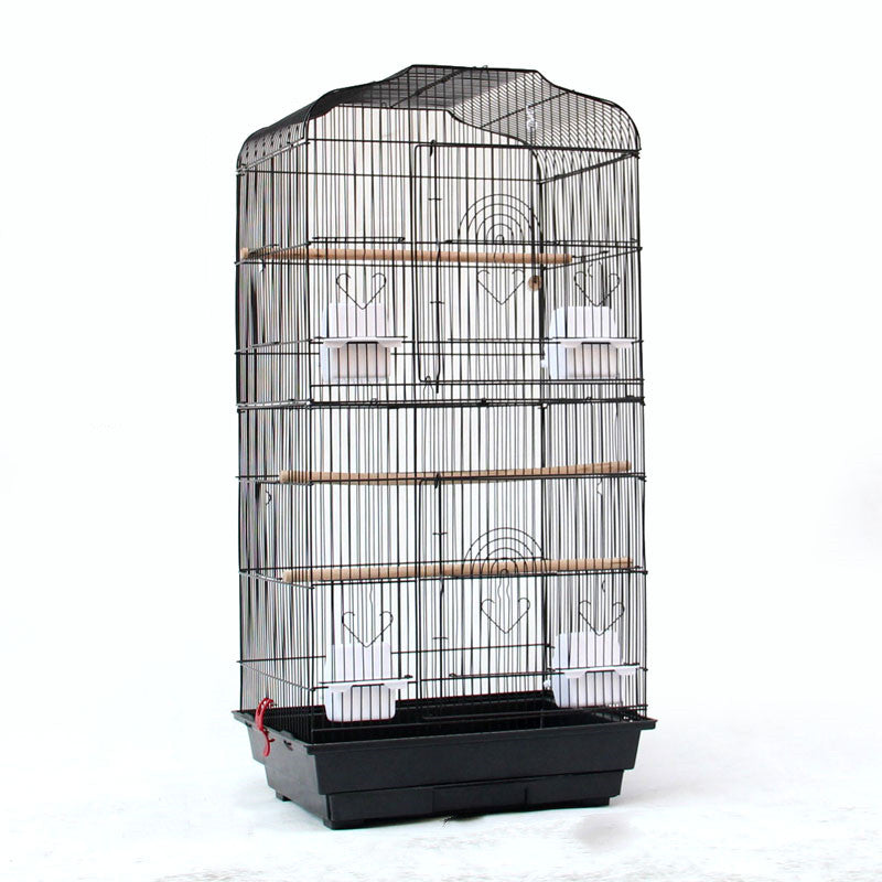 Golden portable bird parrot cage with spacious bars and door for small and medium birds, ideal for indoor and outdoor use.
