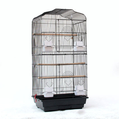 Golden portable bird parrot cage with spacious bars and door for small and medium birds, ideal for indoor and outdoor use.