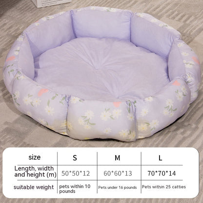Golden octagonal pet bed with soft fleece lining, cozy and comfortable for small pets, featuring a stylish design.