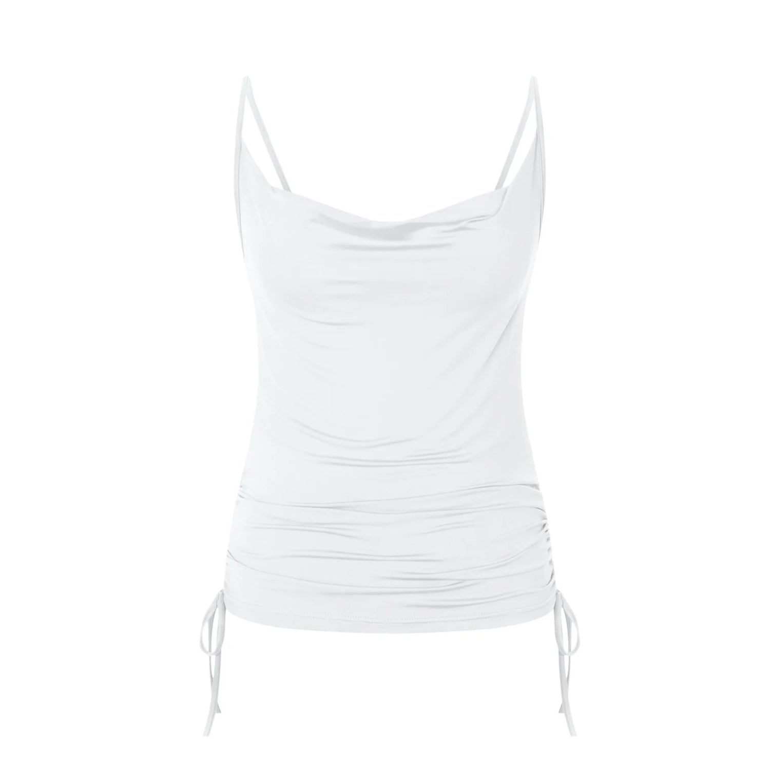 Solid Spaghetti Strap Camisoles Women Soft Tredny Side Drawstring Ruched Tank Tops Elegant Cowl Neck Cami Tops Fitted Y2K Going Out Crop Tops