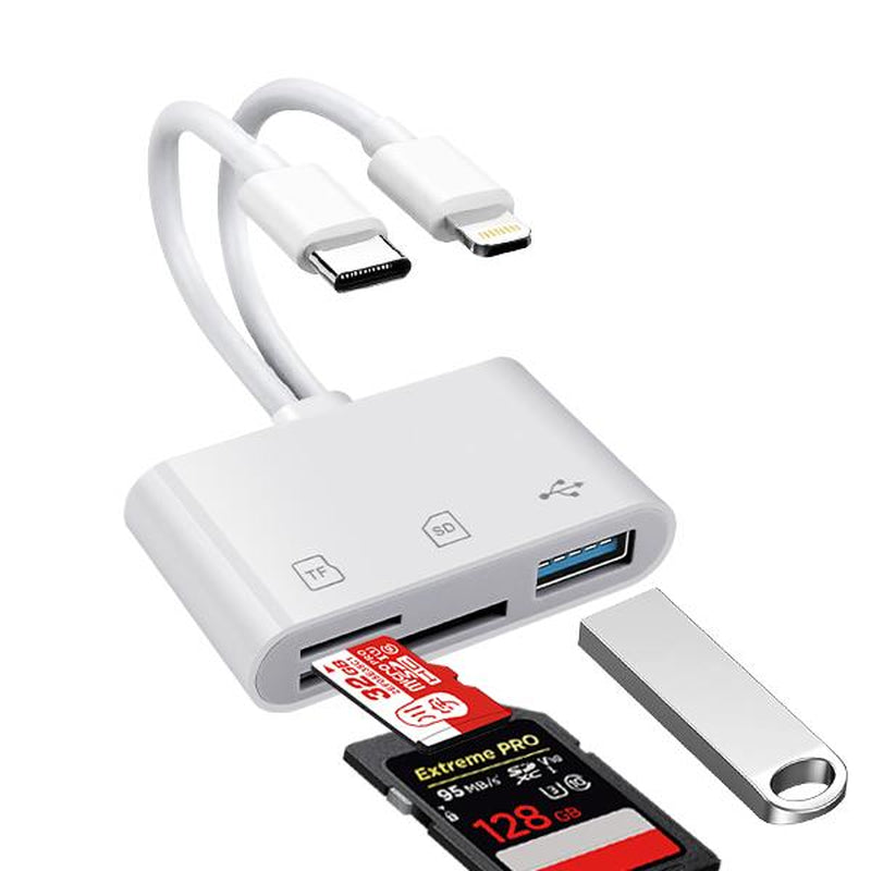 RoyalSavings 5-in-1 SD card reader for iPhone, iPad, Android with USB-C, Lightning, supports SD, MicroSD, USB 3.0, fast transfer