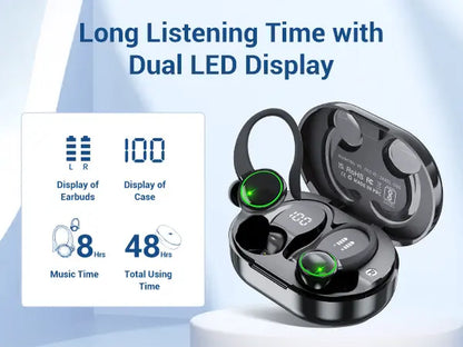 RoyalSavings EDYELL C16 wireless earbuds with Bluetooth 5.3, waterproof design, shown with charging case and earbuds inside