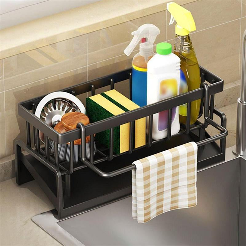 RoyalSavings kitchen sink drying rack with hanging design, waterproof steel, compact size, ideal for organizing dishes and utensils.