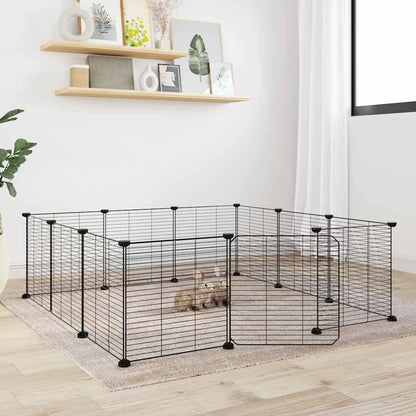 Golden 8-panel pet cage with door, metal construction, suitable for small animals, shown with open door and sturdy panels.