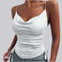 Solid Spaghetti Strap Camisoles Women Soft Tredny Side Drawstring Ruched Tank Tops Elegant Cowl Neck Cami Tops Fitted Y2K Going Out Crop Tops