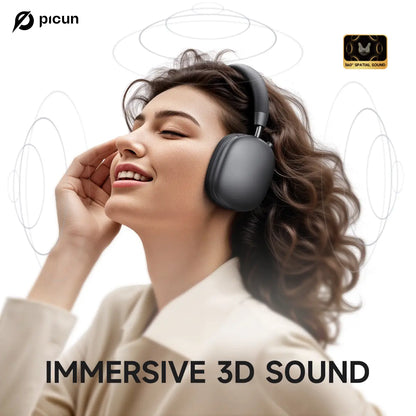 Picun F5 ANC wireless headphones with Bluetooth, over-ear design, black color, and built-in noise-canceling technology.