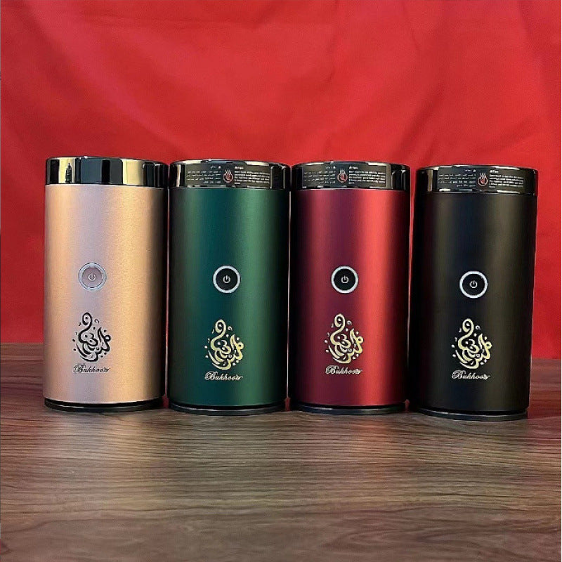 Golden Bluetooth Quran device with portable car aromatherapy burner, featuring a sleek design and compact size for easy use.