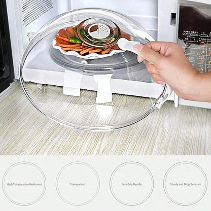 Reusable microwave splatter cover with handle, clear lid for food, modern kitchen utensil by RoyalSavings