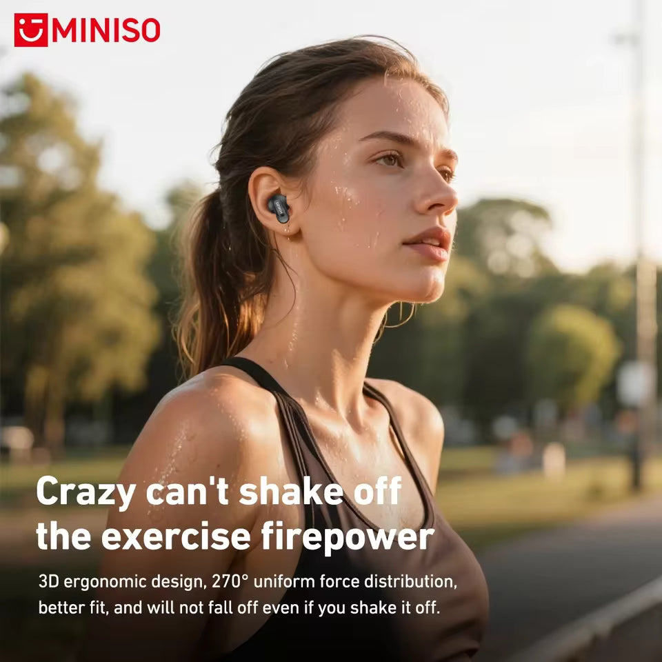 RoyalSavings MINISO MS105 wireless Bluetooth earbuds with waterproof in-ear design, built-in mic, ideal for sports, calls, and gaming.