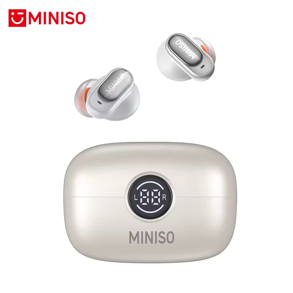 RoyalSavings MINISO MS105 wireless Bluetooth earbuds with in-ear design, waterproof, built-in mic, ideal for sports, office, and calls.