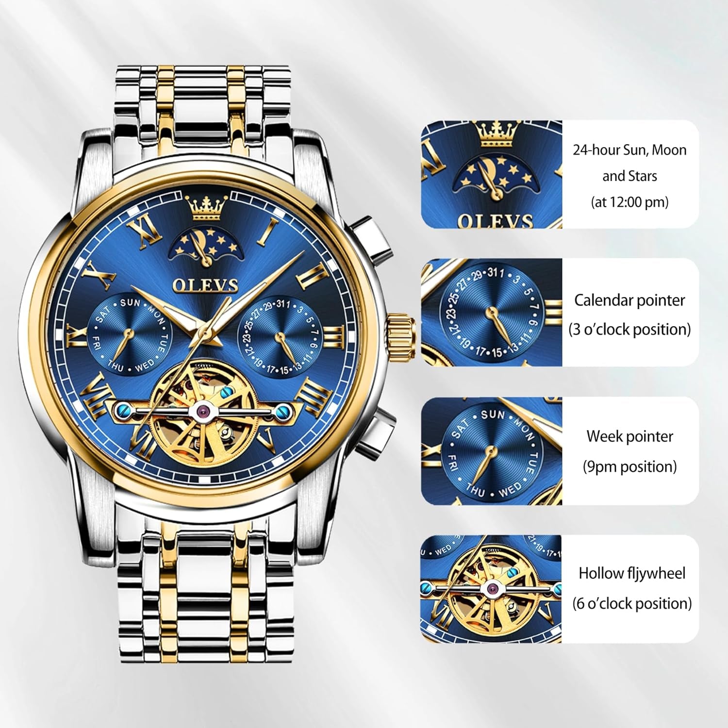 Automatic Mechanical Watches for Men Self Winding Waterproof Stainless Steel Men&