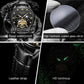Dress Automatic Watch for Men Luxury Diamond Mechanical Self Winding Black Face Black Leather Strap Waterproof Luminous Men Wrist Watches