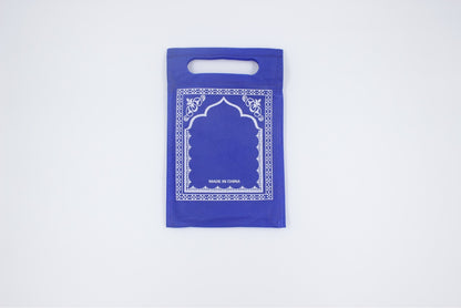 Golden prayer mat blanket with Middle Eastern design, featuring intricate patterns on soft fabric for religious and decorative use.