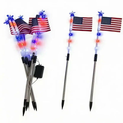 Set of eight American flag solar lights from RoyalSavings, outdoor flag lights with solar-powered illumination for patriotic display.