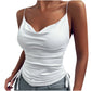 Solid Spaghetti Strap Camisoles Women Soft Tredny Side Drawstring Ruched Tank Tops Elegant Cowl Neck Cami Tops Fitted Y2K Going Out Crop Tops