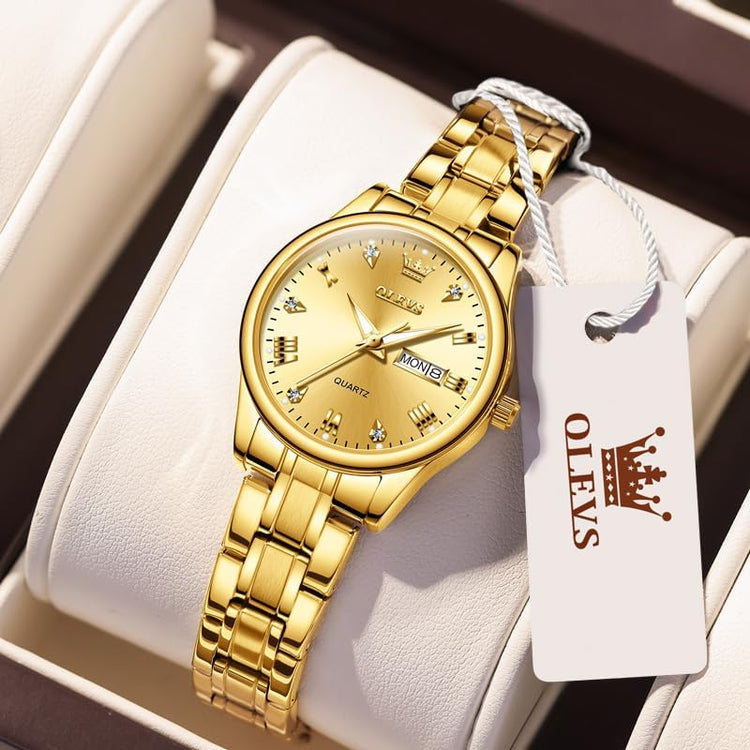 Gold Watches for Women Classic Stainless Steel Waterproof Womens Wrist Watch Small Face Ladies Watches with Day Date Analog Quartz Dress Women&